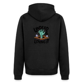Zombie Hand - Undead & Loving It - Unisex Premium Organic Zip Hoodie - black - Back - Nico (187cm)