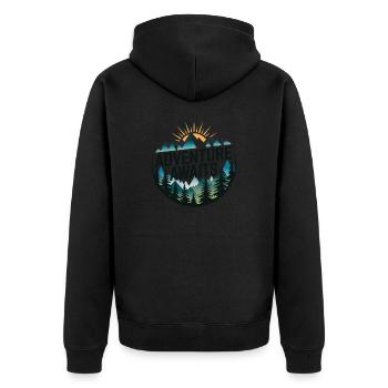 Adventure Awaits – Bergpanorama - Unisex Premium Bio Zip Hoodie - Schwarz - Hinten - Nico (187cm)