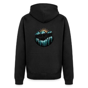 Adventure Awaits – Bergpanorama - Unisex Premium Bio Zip Hoodie - Schwarz - Hinten - Nico (187cm)