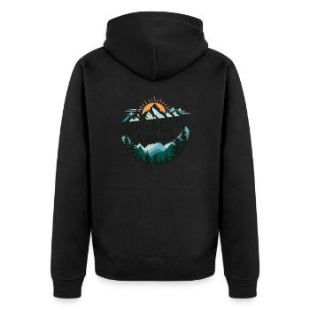 Adventure Awaits – Bergpanorama - Unisex Premium Bio Zip Hoodie - Schwarz - Hinten - Nico (187cm)