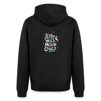 « Reste sauvage, enfant de la lune - Lune et étoiles » - Veste à capuche bio Premium Unisexe - noir - Dos - Nico (187cm)