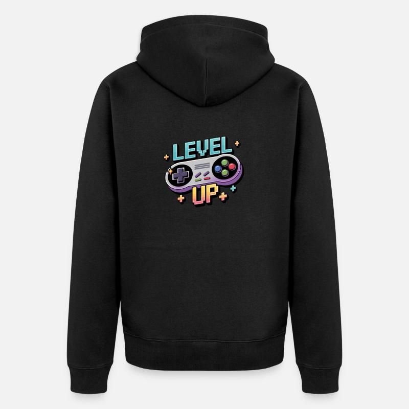 Level Up – Gaming Controller - Unisex Premium Bio Zip Hoodie - Schwarz