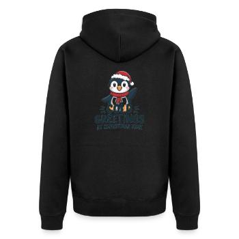 Kühle Grüße zur Weihnachtszeit – Pinguin - Unisex Premium Bio Zip Hoodie - Schwarz - Hinten - Nico (187cm)