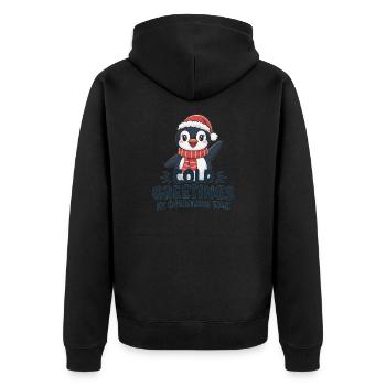 Kühle Grüße zur Weihnachtszeit – Pinguin - Unisex Premium Bio Zip Hoodie - Schwarz - Hinten - Nico (187cm)