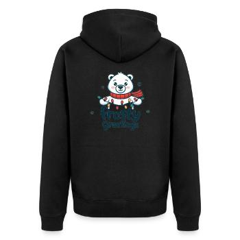 Frostige Grüße – Eisbär mit Lichterkette - Unisex Premium Bio Zip Hoodie - Schwarz - Hinten - Nico (187cm)