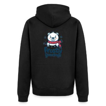 Frostige Grüße – Eisbär mit Lichterkette - Unisex Premium Bio Zip Hoodie - Schwarz - Hinten - Nico (187cm)