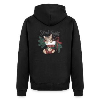 Stille Nacht – Kätzchen im Weihnachtsstrumpf - Unisex Premium Bio Zip Hoodie - Schwarz - Hinten - Nico (187cm)