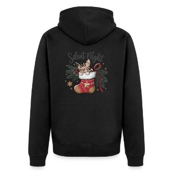 Stille Nacht – Kätzchen im Weihnachtsstrumpf - Unisex Premium Bio Zip Hoodie - Schwarz - Hinten - Nico (187cm)