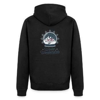Winterwunderland – Schneekugel mit Dorf - Unisex Premium Bio Zip Hoodie - Schwarz - Hinten - Nico (187cm)