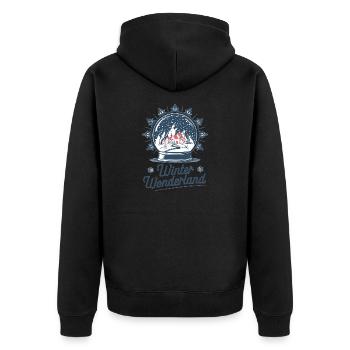 Winterwunderland – Schneekugel mit Dorf - Unisex Premium Bio Zip Hoodie - Schwarz - Hinten - Nico (187cm)