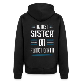 Beste Schwester Spruch - Unisex Premium Bio Zip Hoodie - Schwarz - Hinten - Nico (187cm)