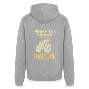Je ne ronfle pas je rêve que je suis un tracteur - Veste à capuche bio Premium Unisexe - gris chiné - Dos - Nico (187cm)