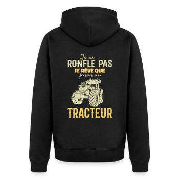 Ich schnarche nicht, ich träume, dass ich ein Traktor bin - Unisex Premium Bio Zip Hoodie - Schwarz - Hinten - Nico (187cm)