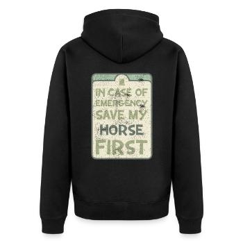 In case of emergency save my horse first. - Unisex Premium Organic Zip Hoodie - black - Back - Nico (187cm)