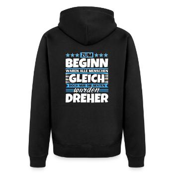 Zum Beginn gleich die besten wurden Dreher - Unisex Premium Bio Zip Hoodie - Schwarz - Hinten - Nico (187cm)