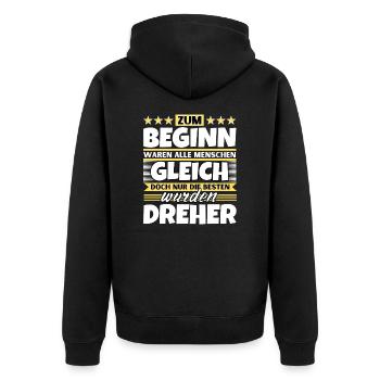 Zum Beginn gleich die besten wurden Dreher - Unisex Premium Bio Zip Hoodie - Schwarz - Hinten - Nico (187cm)