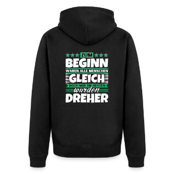 Zum Beginn gleich die besten wurden Dreher - Unisex Premium Bio Zip Hoodie - Schwarz - Hinten - Nico (187cm)