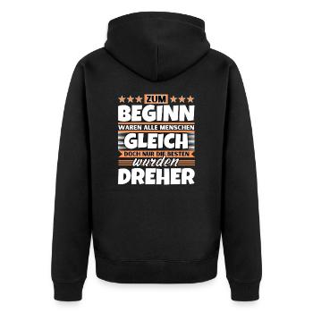 Zum Beginn gleich die besten wurden Dreher - Unisex Premium Bio Zip Hoodie - Schwarz - Hinten - Nico (187cm)