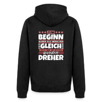 Zum Beginn gleich die besten wurden Dreher - Unisex Premium Bio Zip Hoodie - Schwarz - Hinten - Nico (187cm)