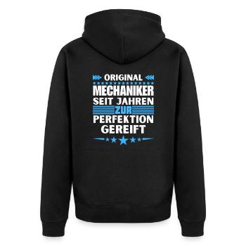 Mechanics matured to perfection - Unisex Premium Organic Zip Hoodie - black - Back - Nico (187cm)
