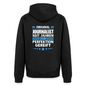 Journalist matured to perfection - Unisex Premium Organic Zip Hoodie - black - Back - Nico (187cm)