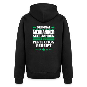 Mechanics matured to perfection - Unisex Premium Organic Zip Hoodie - black - Back - Nico (187cm)
