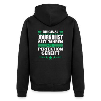 Journalist matured to perfection - Unisex Premium Organic Zip Hoodie - black - Back - Nico (187cm)