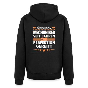 Mechanics matured to perfection - Unisex Premium Organic Zip Hoodie - black - Back - Nico (187cm)
