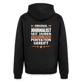 Journalist matured to perfection - Unisex Premium Organic Zip Hoodie - black - Back - Nico (187cm)