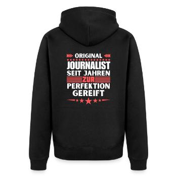 Journalist matured to perfection - Unisex Premium Organic Zip Hoodie - black - Back - Nico (187cm)