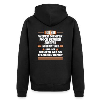 Neither poet nor thinker, but computer scientist - Unisex Premium Organic Zip Hoodie - black - Back - Nico (187cm)