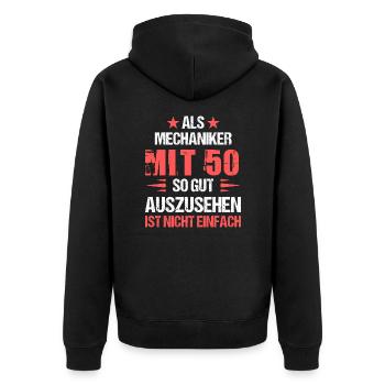 With 50 good-looking mechanic - Unisex Premium Organic Zip Hoodie - black - Back - Nico (187cm)