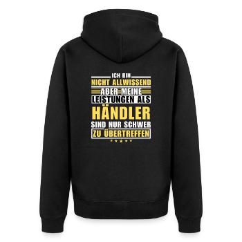 Unübertroffene Leistung als Händler - Unisex Premium Bio Zip Hoodie - Schwarz - Hinten - Nico (187cm)