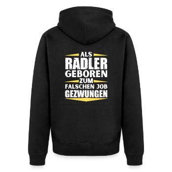 Radler im falschen Job gelandet - Unisex Premium Bio Zip Hoodie - Schwarz - Hinten - Nico (187cm)