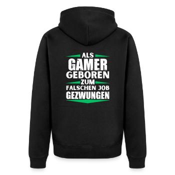Gamer im falschen Job gelandet - Unisex Premium Bio Zip Hoodie - Schwarz - Hinten - Nico (187cm)