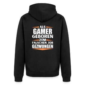 Gamer im falschen Job gelandet - Unisex Premium Bio Zip Hoodie - Schwarz - Hinten - Nico (187cm)