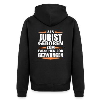 Jurist im falschen Job gelandet - Unisex Premium Bio Zip Hoodie - Schwarz - Hinten - Nico (187cm)