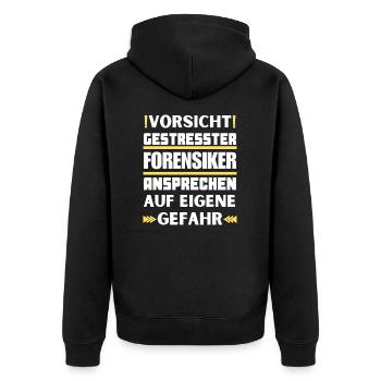 Gestresster Forensiker nicht ansprechen! - Unisex Premium Bio Zip Hoodie - Schwarz - Hinten - Nico (187cm)
