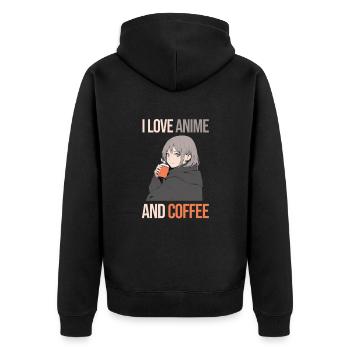 J’adore l’anime et le café - style manga. - Veste à capuche bio Premium Unisexe - noir - Dos - Nico (187cm)