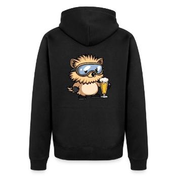 Igel Apres Ski Bier Comic - Unisex Premium Bio Zip Hoodie - Schwarz - Hinten - Nico (187cm)
