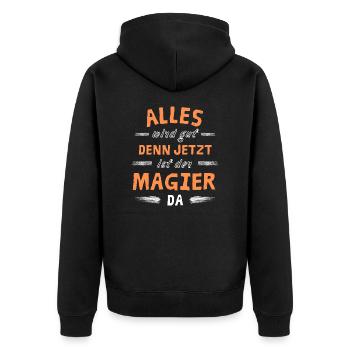 Alles wird gut denn jetzt ist der Magier da - Unisex Premium Bio Zip Hoodie - Schwarz - Hinten - Nico (187cm)