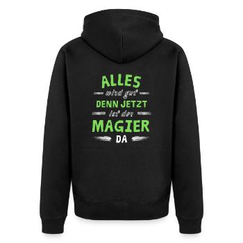 Alles wird gut denn jetzt ist der Magier da - Unisex Premium Bio Zip Hoodie - Schwarz - Hinten - Nico (187cm)