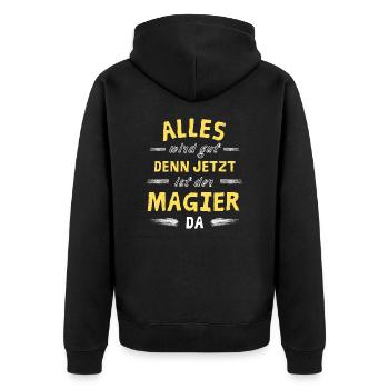 Alles wird gut denn jetzt ist der Magier da - Unisex Premium Bio Zip Hoodie - Schwarz - Hinten - Nico (187cm)