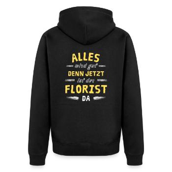 Alles wird gut denn jetzt ist der Florist da - Unisex Premium Bio Zip Hoodie - Schwarz - Hinten - Nico (187cm)