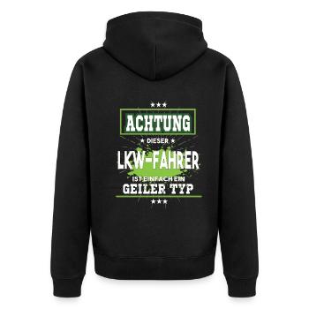 LKW Fahrer einfach ein geiler Typ - Unisex Premium Bio Zip Hoodie - Schwarz - Hinten - Nico (187cm)