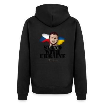 Ukraine Tschechien Unterstützer T-Shirt Design - Unisex Premium Bio Zip Hoodie - Schwarz - Hinten - Nico (187cm)