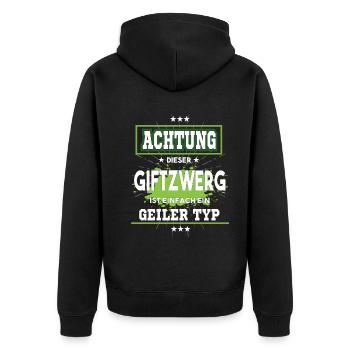 Giftzwerg ist einfach nur ein geiler Typ - Unisex Premium Bio Zip Hoodie - Schwarz - Hinten - Nico (187cm)