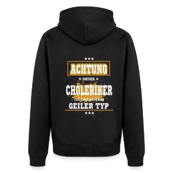 Choleriker ist einfach ein geiler Typ T-Shirt - Unisex Premium Bio Zip Hoodie - Schwarz - Hinten - Nico (187cm)