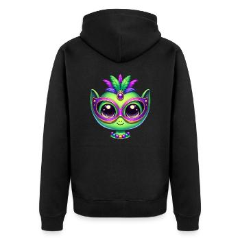 Mardi Gras Alien Kopf Comic Maske - Unisex Premium Bio Zip Hoodie - Schwarz - Hinten - Nico (187cm)