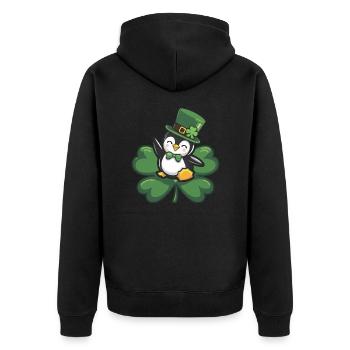 St. Patrick's Day Pinguin: Niedliches - Unisex Premium Bio Zip Hoodie - Schwarz - Hinten - Nico (187cm)